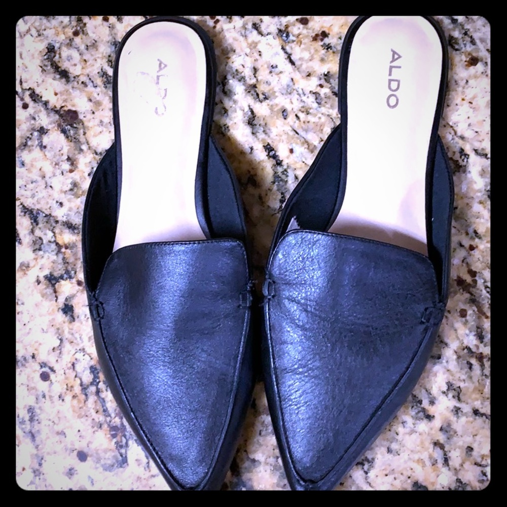 Aldo Black Leather Slides